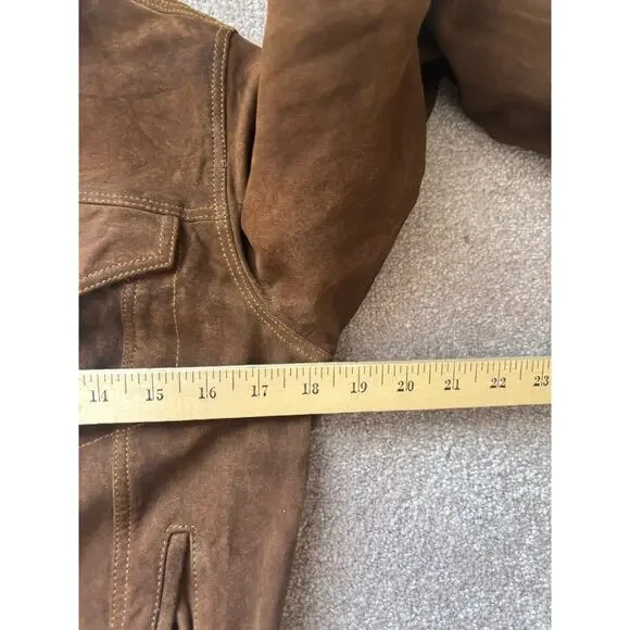 Quince Suede Trucker Jacket Brown Goat Leather Great Patina XS/S READ - Picture 8 of 10